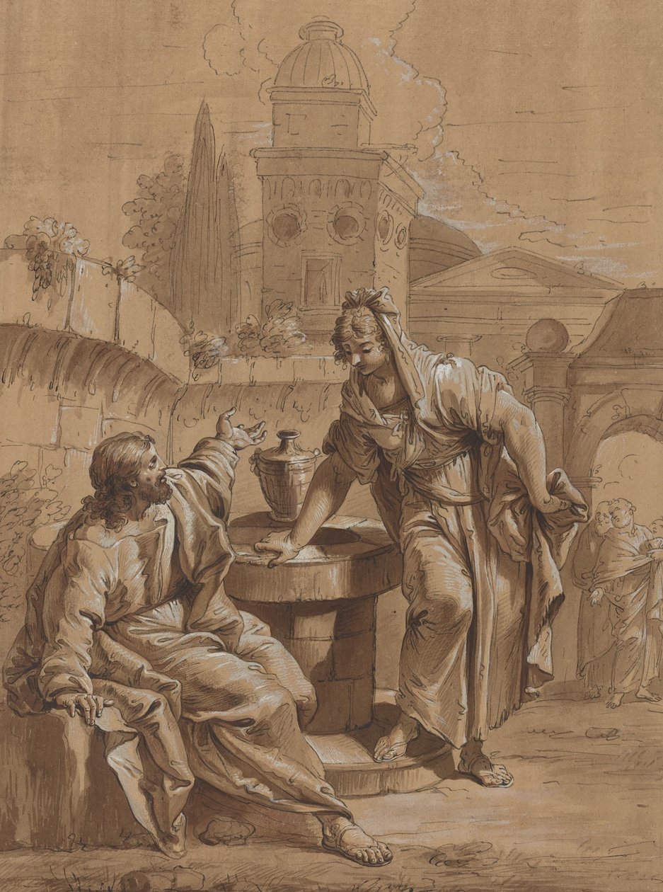 Christus en de vrouw van Samaria door Follower of Francesco Fontebasso