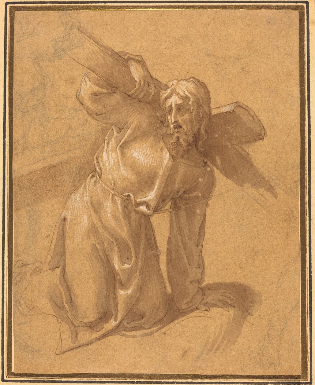 Christus valt onder het kruis door Follower of Francesco Salviati