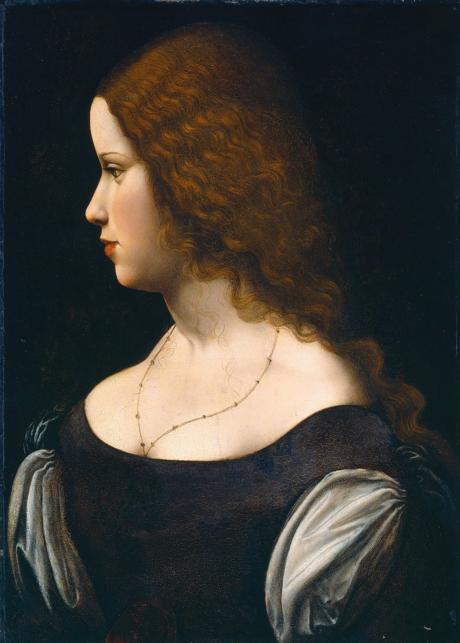Portret van een jonge dame door Follower of Leonardo da Vinci