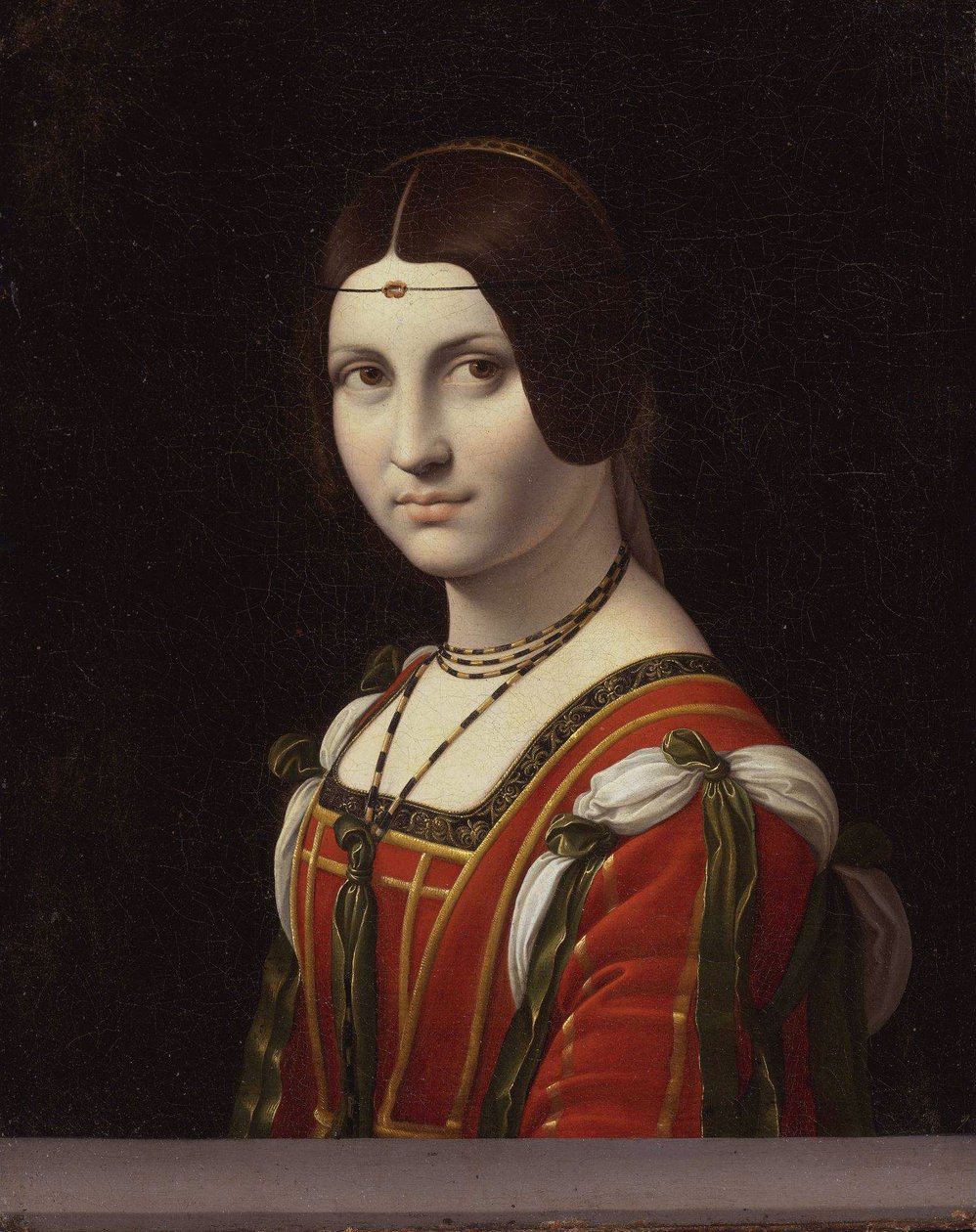 Portret van een vrouw, genaamd "La Belle Ferronnière". door Follower of Leonardo da Vinci