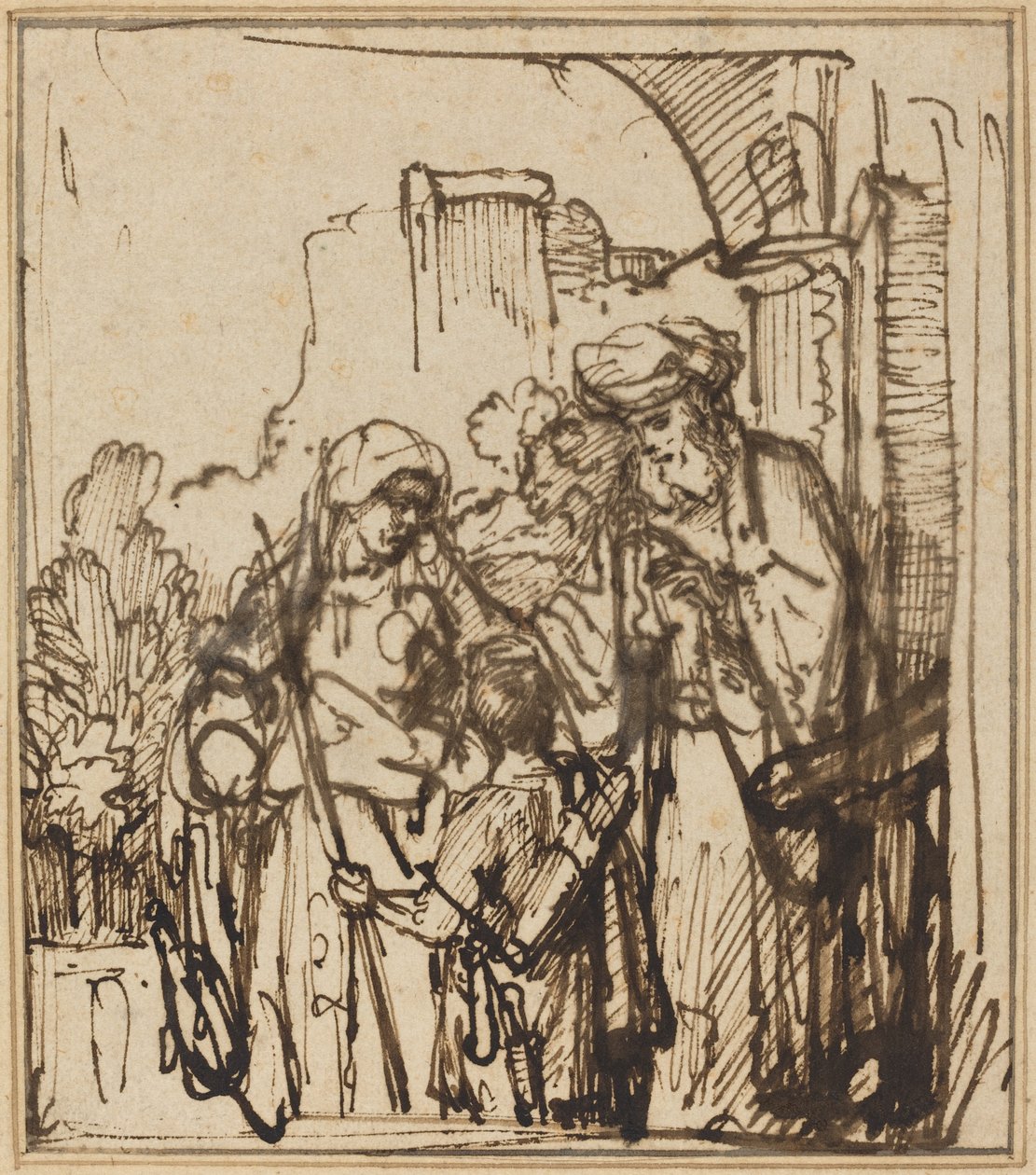 Het Wegsturen van Hagar door Follower of Rembrandt van Rijn