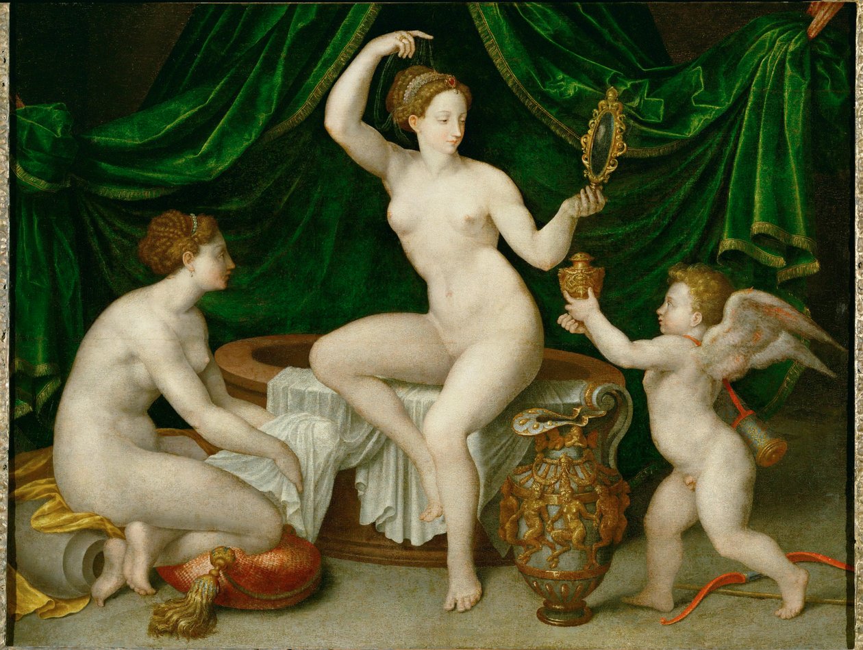 Het toilet van Venus. Venus op haar toilet ... door Fontainebleau School