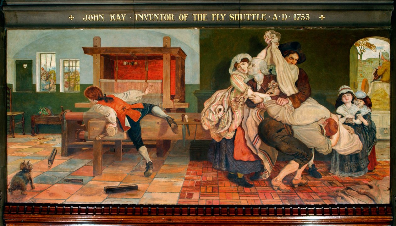 John Kay Uitvinder van de Vliegende Schietspoel AD 1753 door Ford Madox Brown