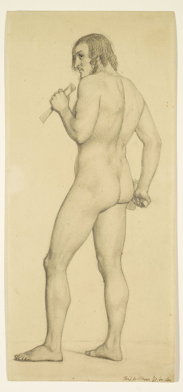 Man - Academisch naakt Studie geposeerd als beeldhouwer door Ford Madox Brown
