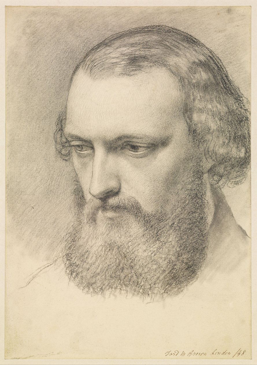 Portret: Hoofdstudie van Daniel Casey (Driekwartaanzicht) door Ford Madox Brown
