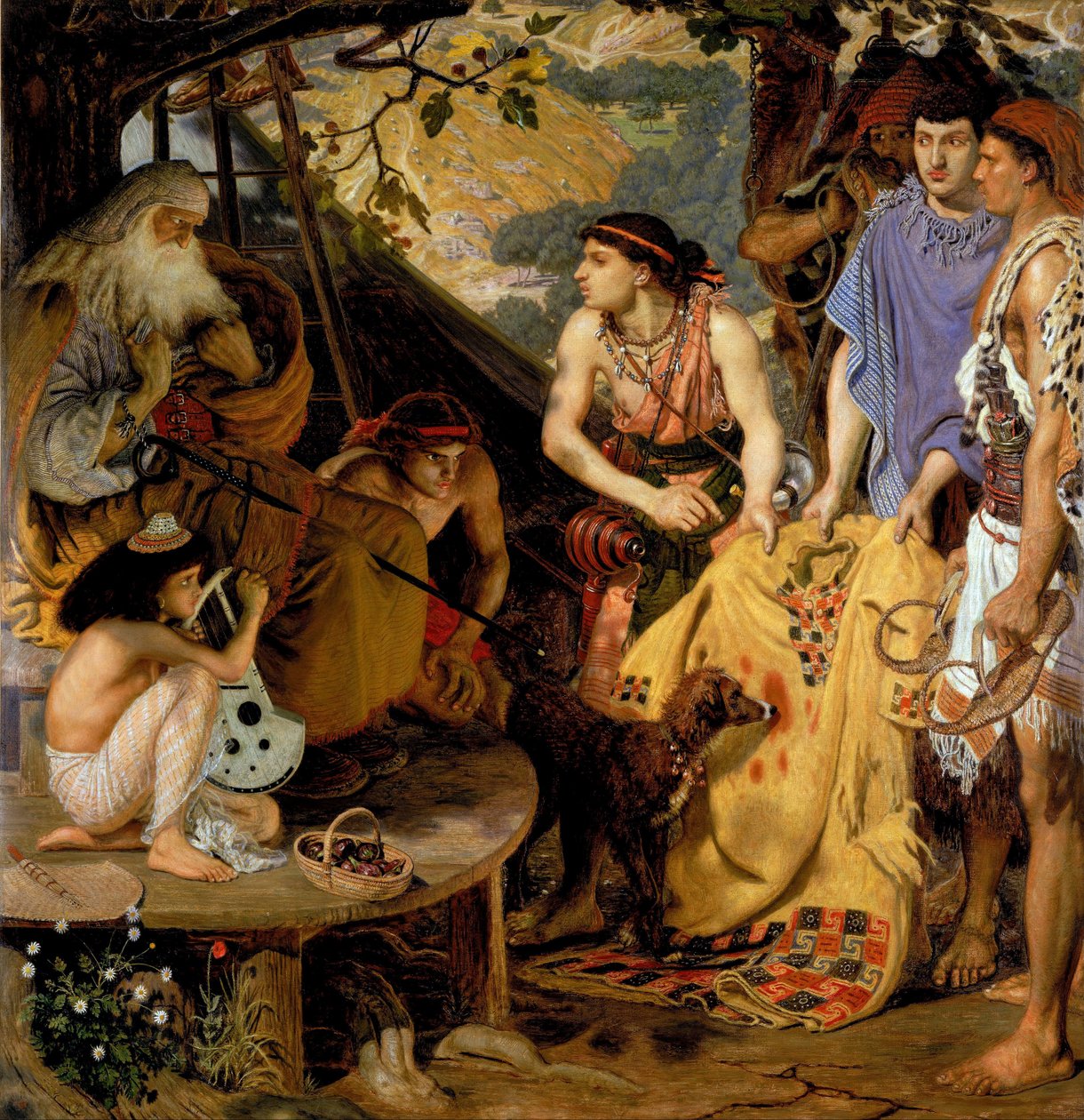 De mantel met vele kleuren door Ford Madox Brown
