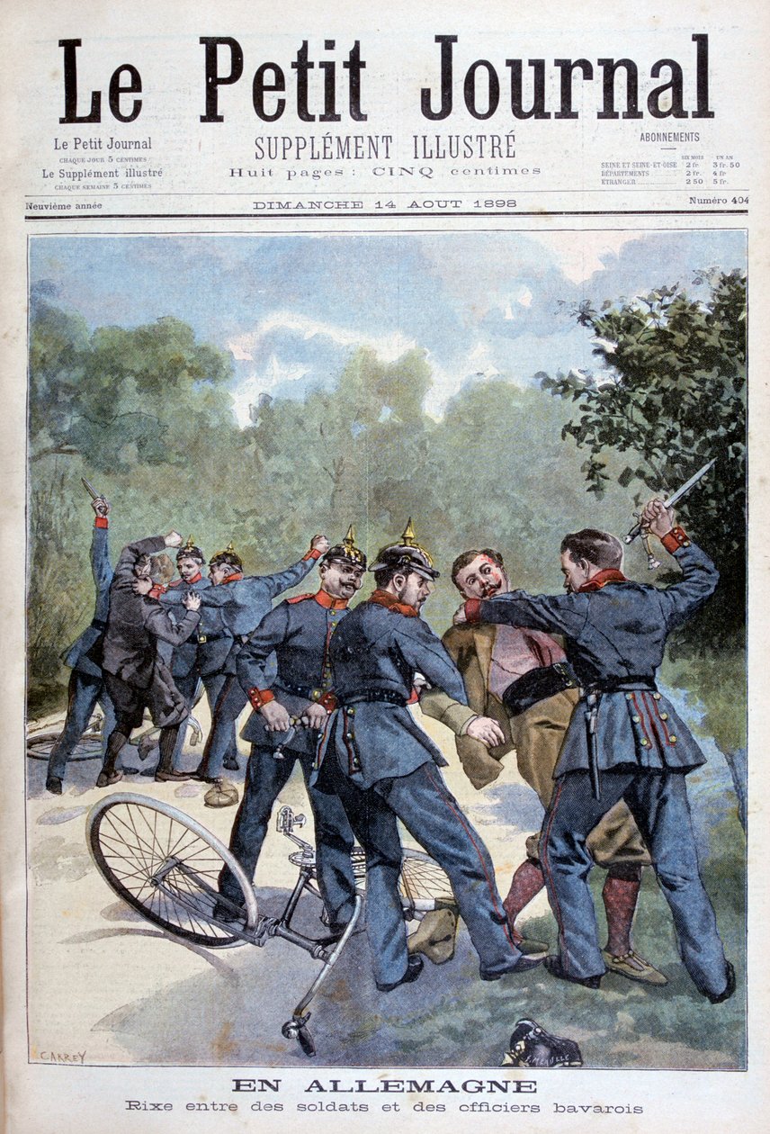 Een vechtpartij tussen Duitse soldaten en Beierse officieren, Duitsland, 1898 door Fortuné Méaulle