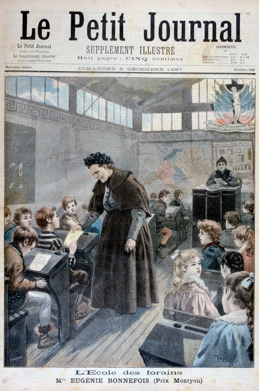 Juffrouw Eugenie Bonnefois, oprichter van een school voor kinderen van kermisarbeiders, 1897 door Fortuné Méaulle