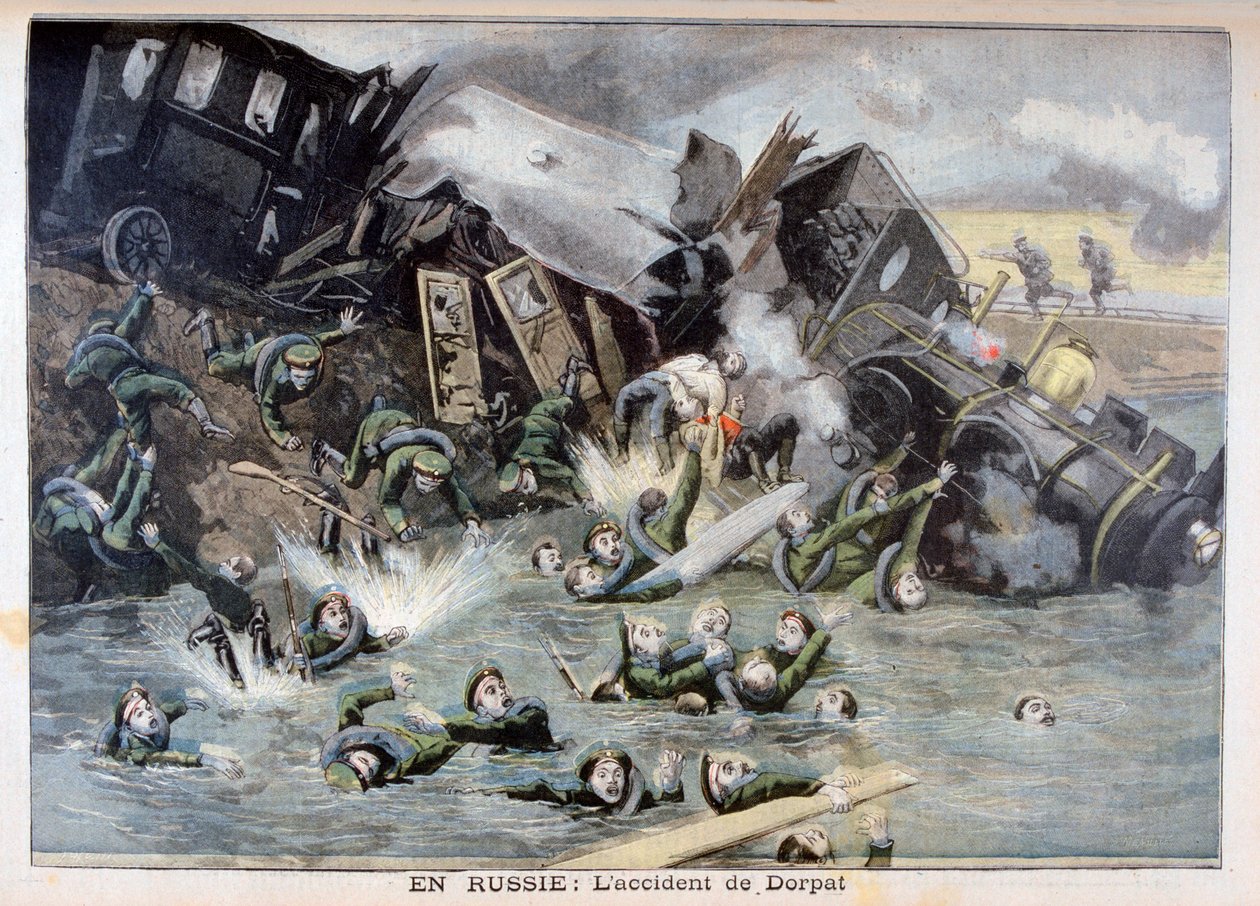 Militaire treinongeluk in Dorpat, Rusland, 1897 door Fortuné Méaulle
