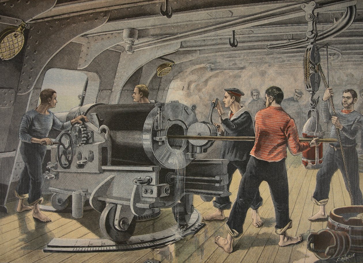 Manoeuvreren van een kanon door de Spaanse mariniers voor Santiago, Cuba, illustratie uit 