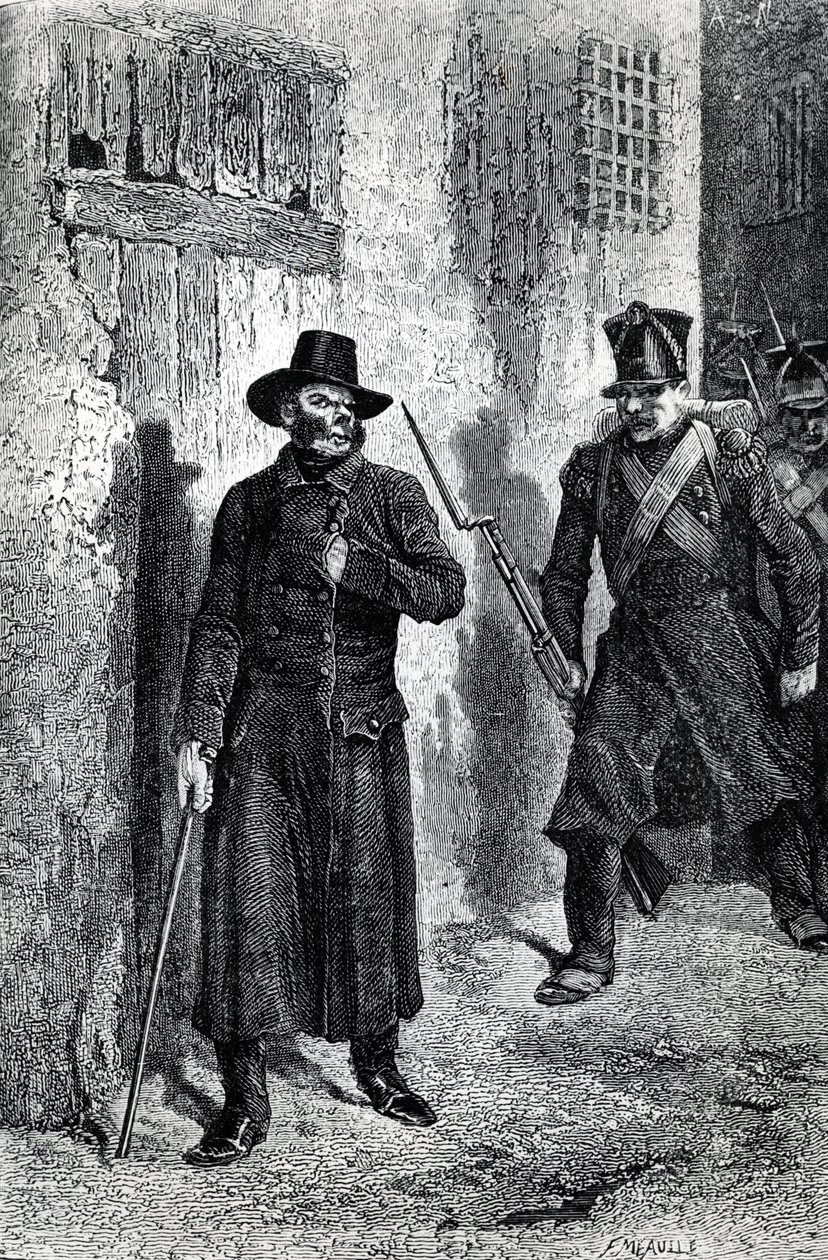 Javert achtervolgt Valjean, illustratie uit 