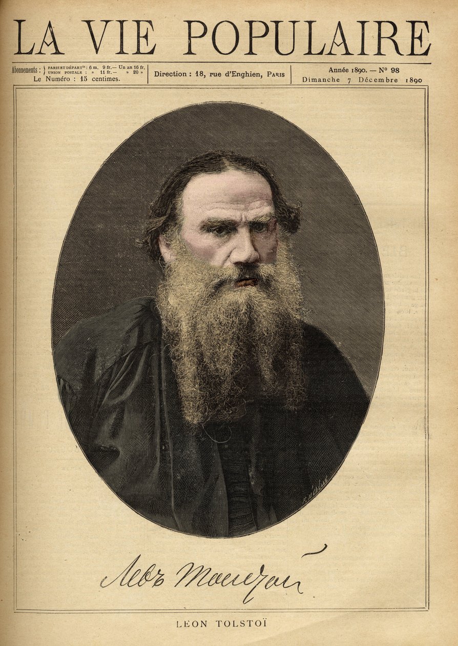 Portret van Leon Tolstoi (1828-1910), Russische schrijver. Illustratie door F. Meaulle. Gravure uit 1890 in 