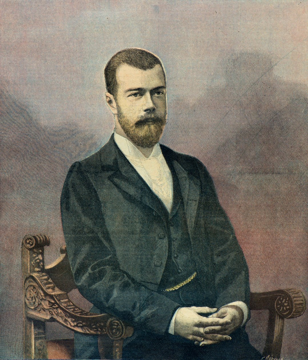 Portret van tsaar Nicolaas 2 in 1896 (Gravure) door Fortune Louis Meaulle