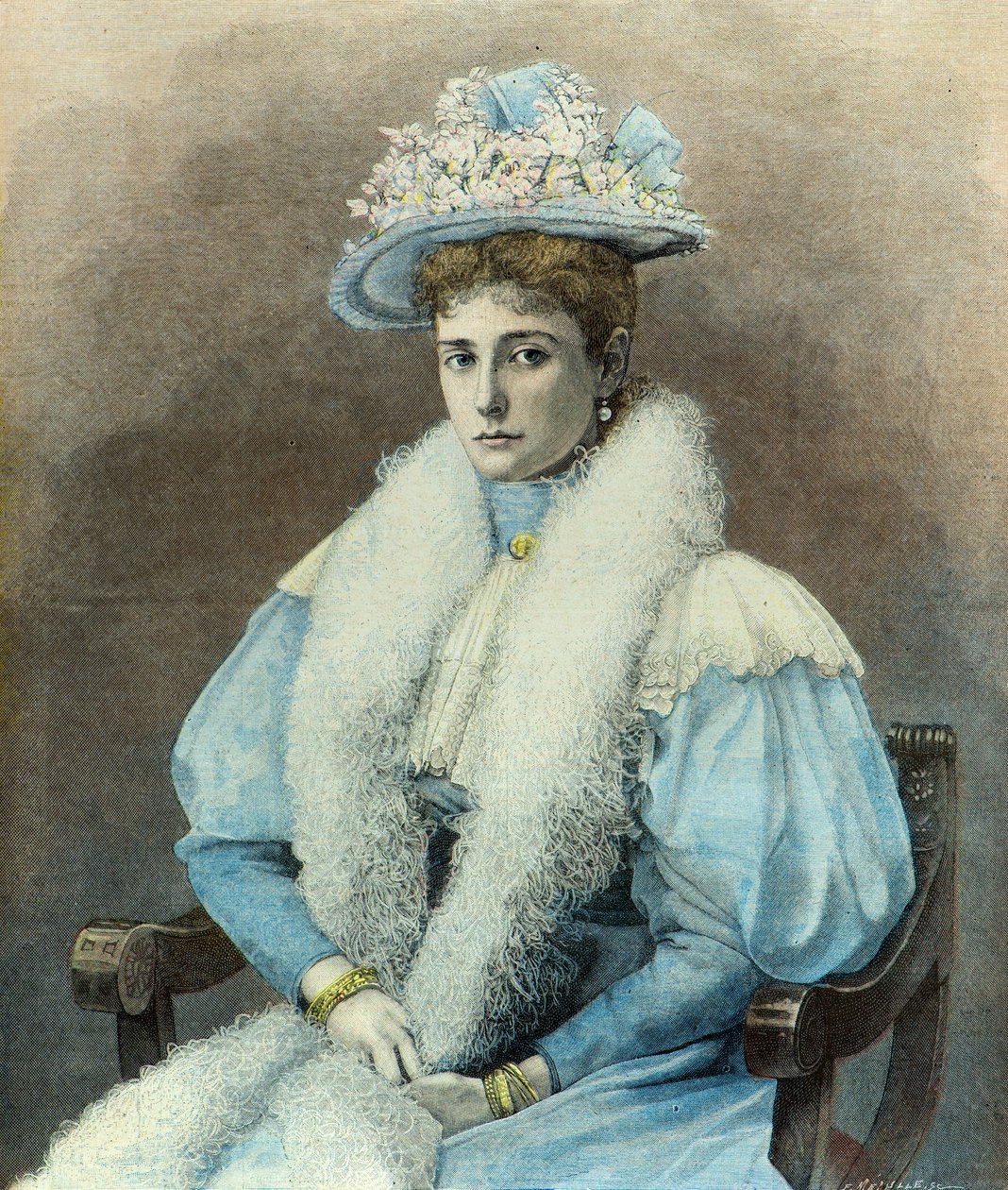 Portret van keizerin Aleksandra Feodorovna in 1896 (gravure) door Fortune Louis Meaulle