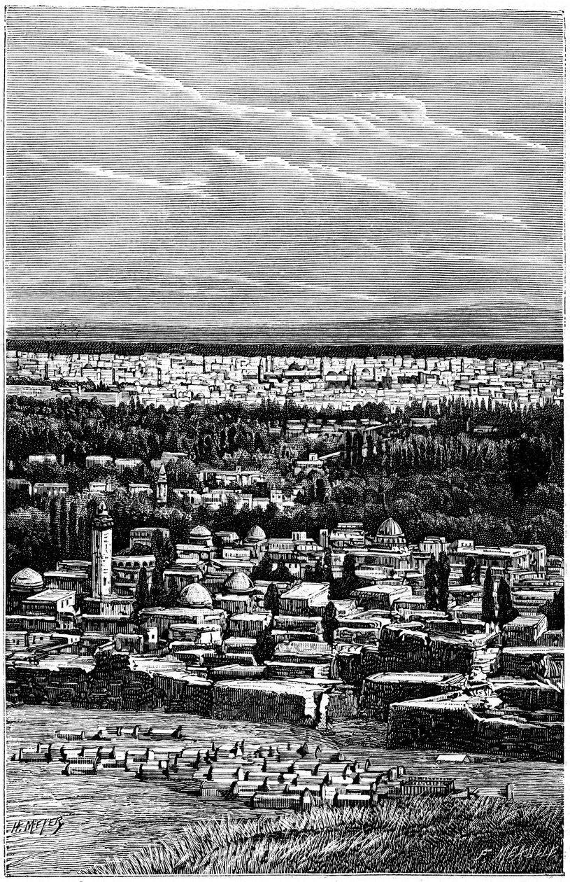 Syrië: Damascus rond 1900 - Moslimbegraafplaats - gravure door Meyer en Meaulle uit het boek “A l