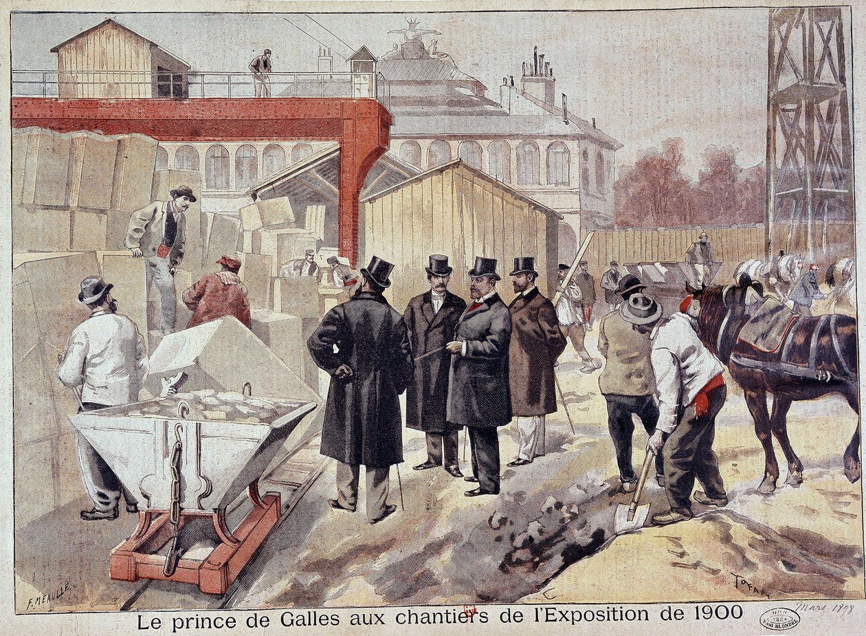 De Prins van Wales (Edward VII) bezoekt de bouwplaatsen van de toekomstige Wereldtentoonstelling - in 