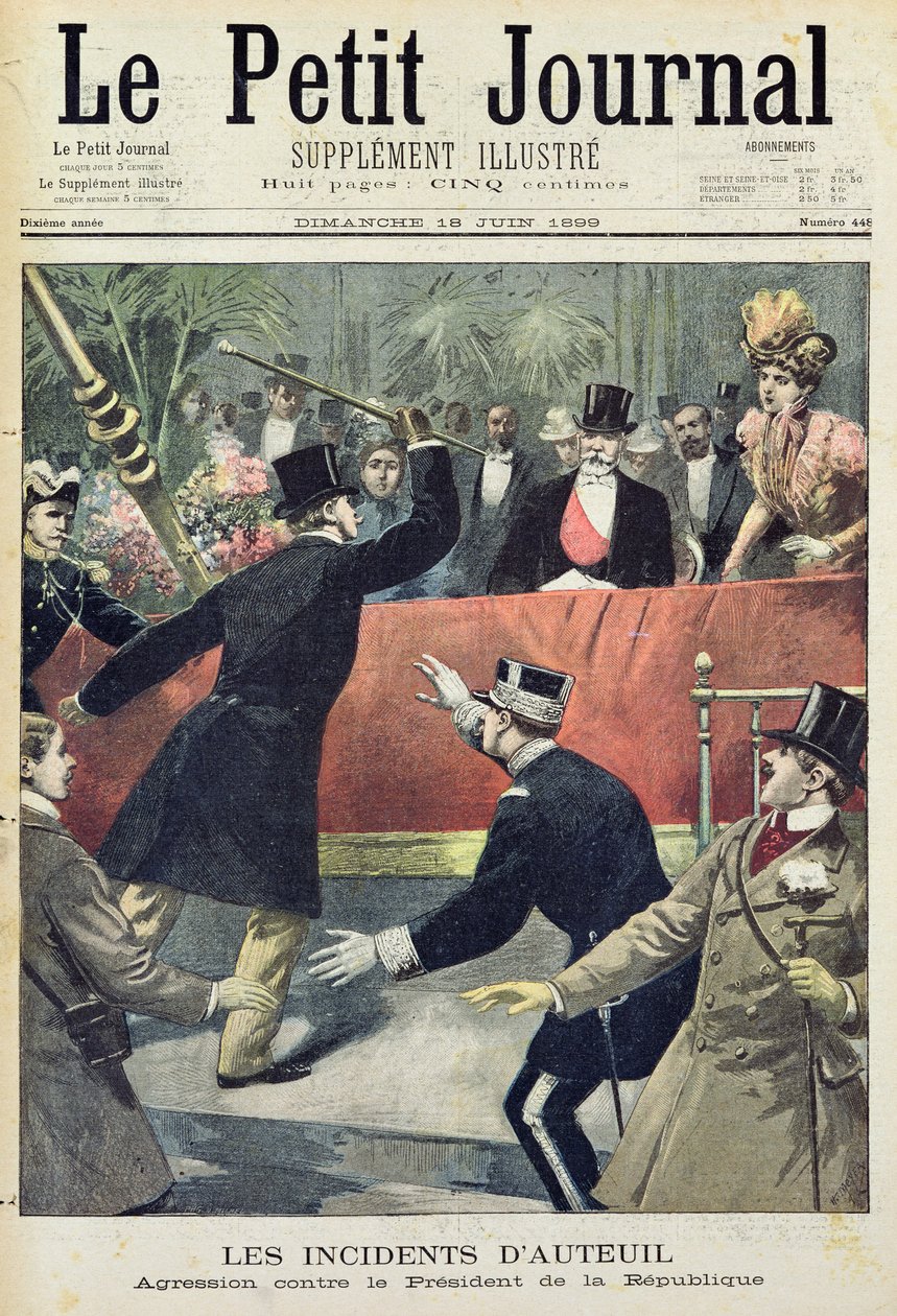De incidenten van Auteuil, aanval op de president van de Republiek, titelpagina van 
