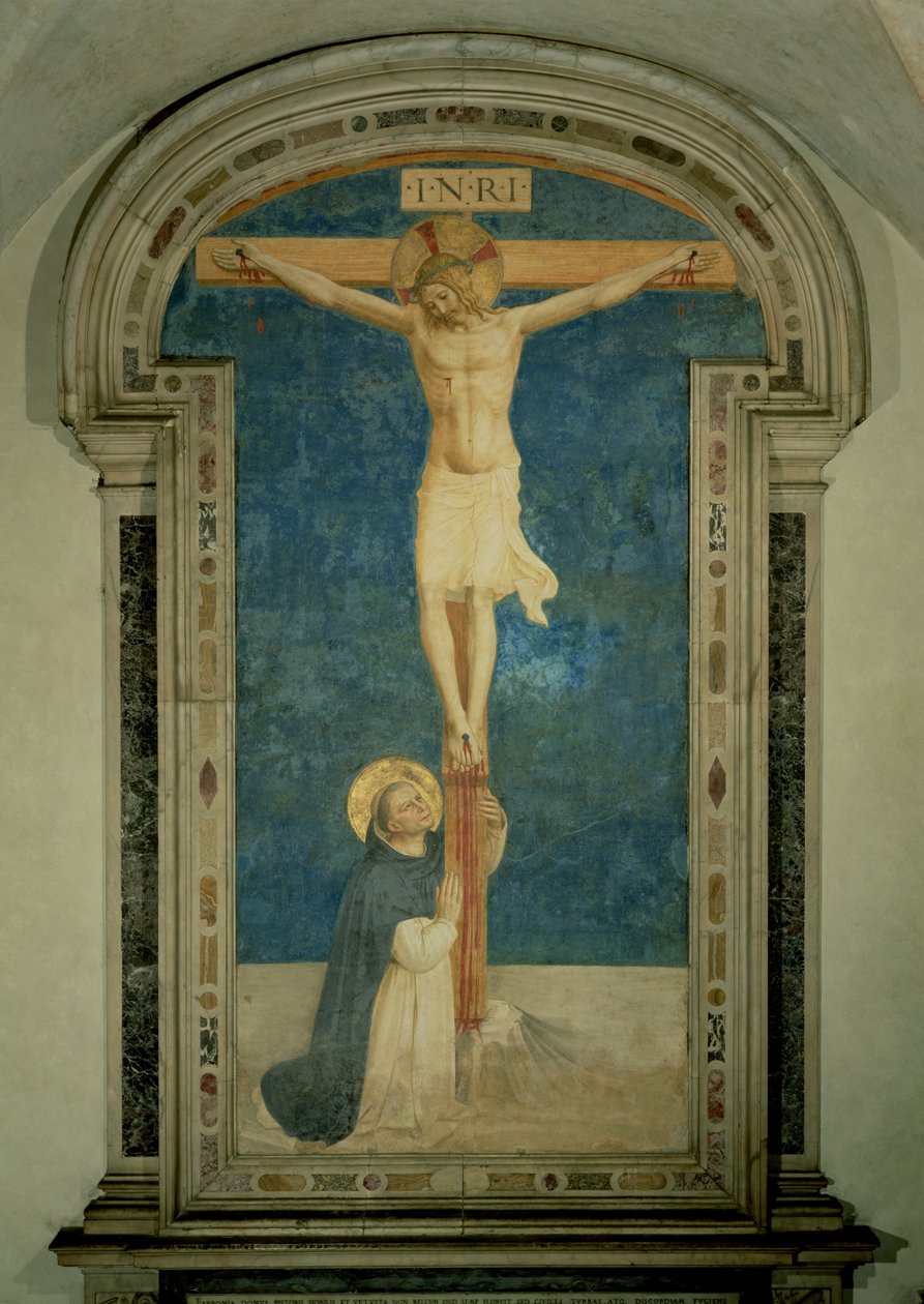 Christus aan het Kruis Aanbeden door St. Dominic door Fra Angelico