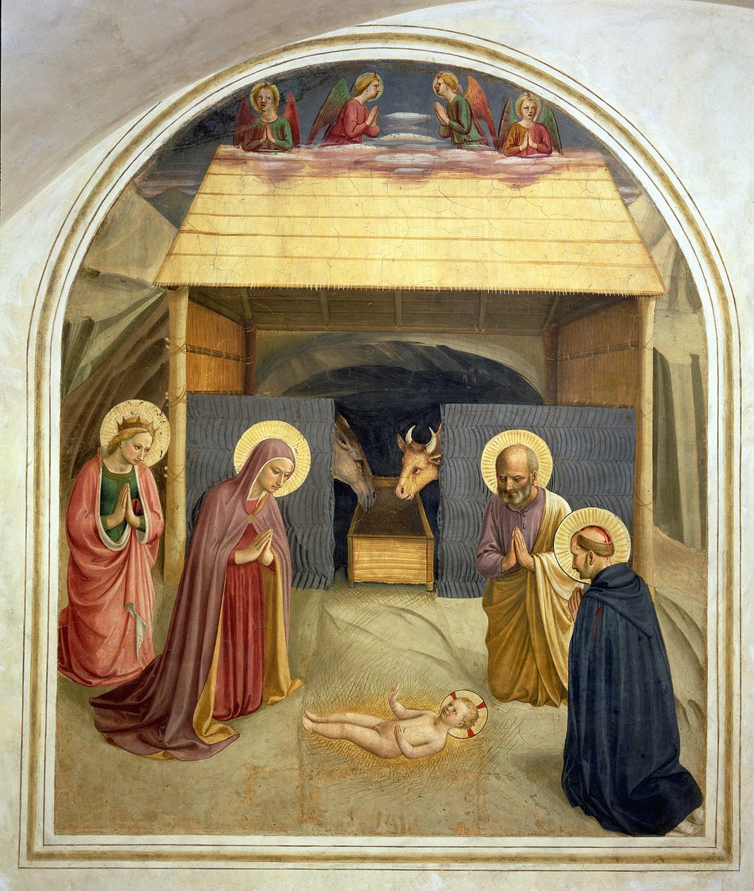 Geboorte, met St. Catharina van Alexandrië en St. Petrus de Martelaar, 1442 door Fra Angelico