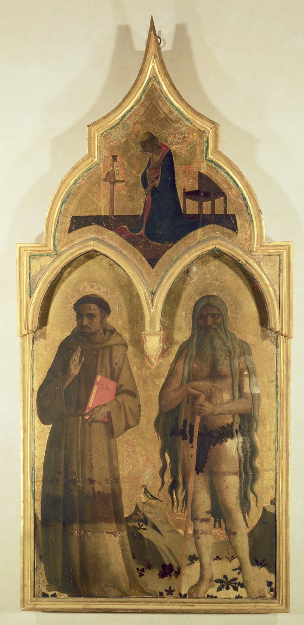 SS. Franciscus en Onuphrius, zijpaneel van De Madonna en Kind met het Heilige Drie-eenheid Tabernakel, ca. 1430 door Fra Angelico