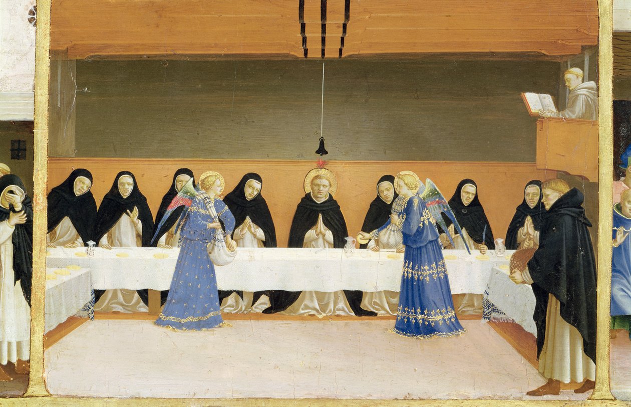 Sint Dominicus en zijn Metgezellen Gevoed door Engelen, van het predellapaneel van de Kroning van de Maagd, c.1430-32 door Fra Angelico