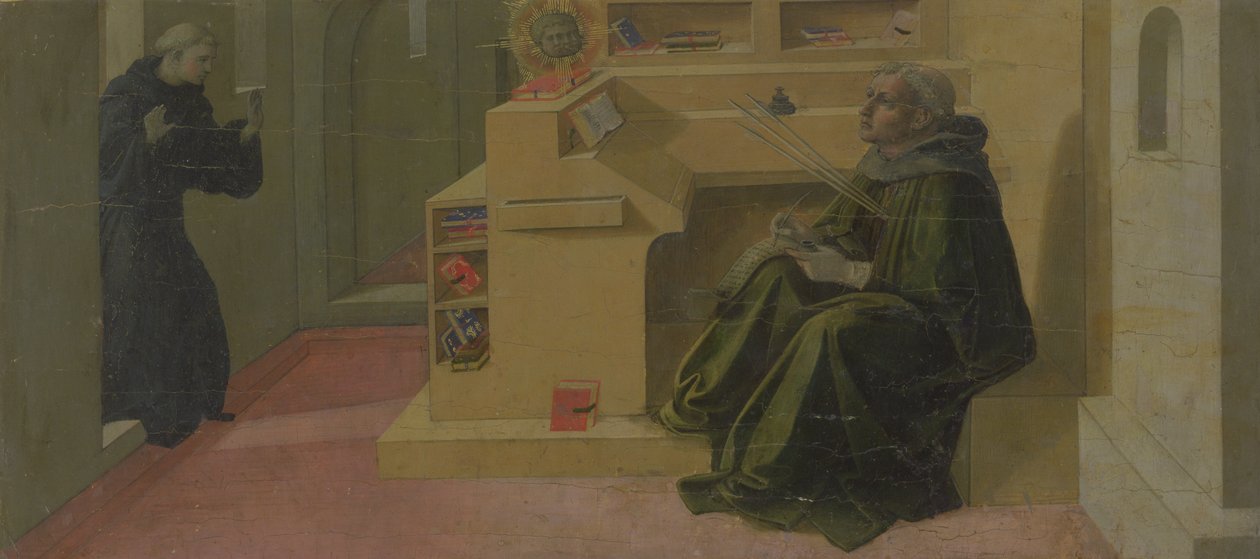 Sint Augustinus in zijn studeerkamer (predella van het Barbadori Altaarstuk) door Fra Filippo Lippi