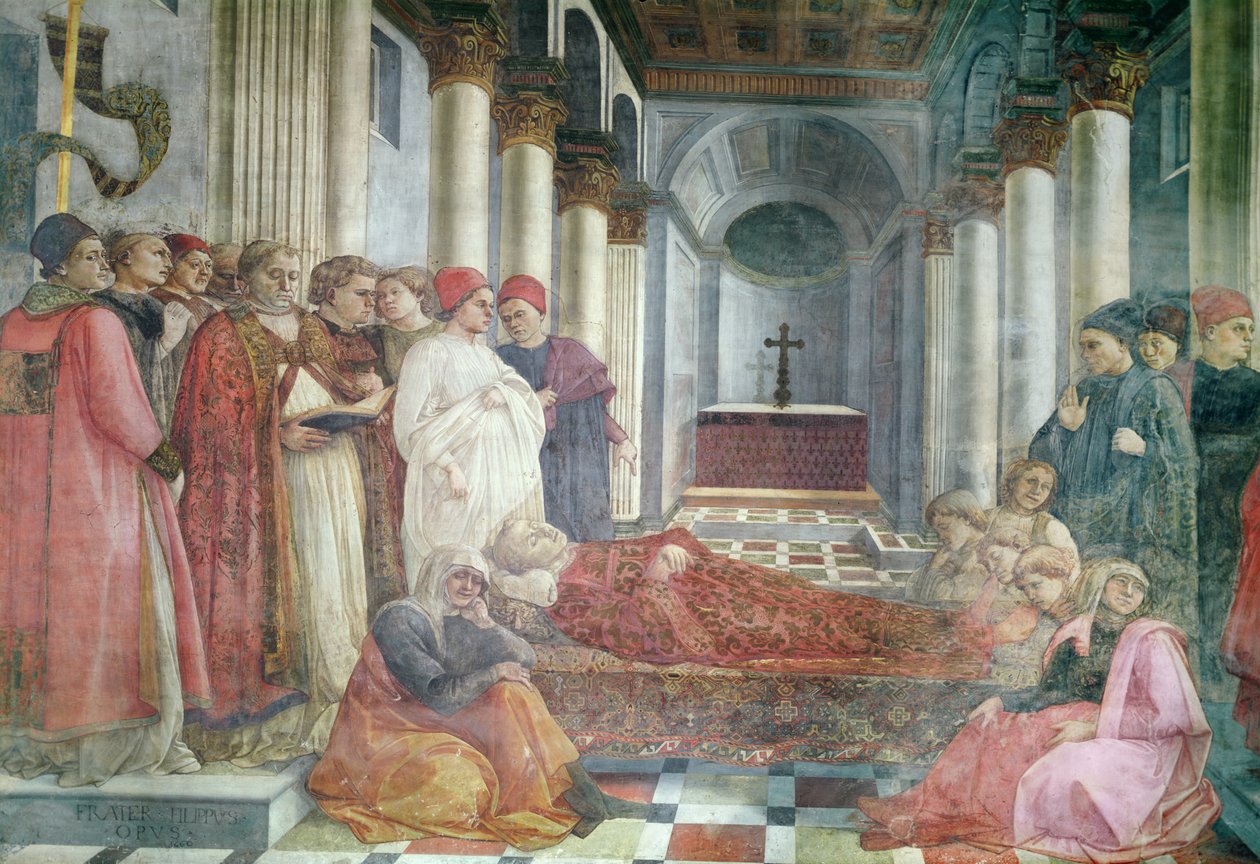De Begrafenis van St. Stefanus, detail uit de cyclus Het Leven van SS. Stefanus en Johannes de Doper, uit de hoofdkapel, 1452-65 door Fra Filippo Lippi