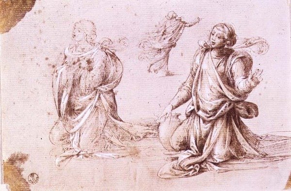 Drie studies van vrouwelijke figuren voor De vrouw van Samaria door Fra Bartolomeo