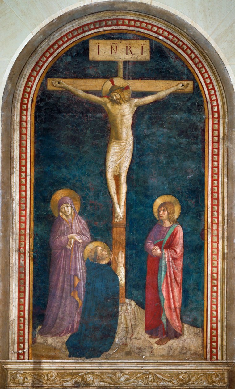 Le Calvaire avec saint Dominique - Kruisiging met Sint Dominicus Fresco ... door Fra (c.1387 1455) Angelico