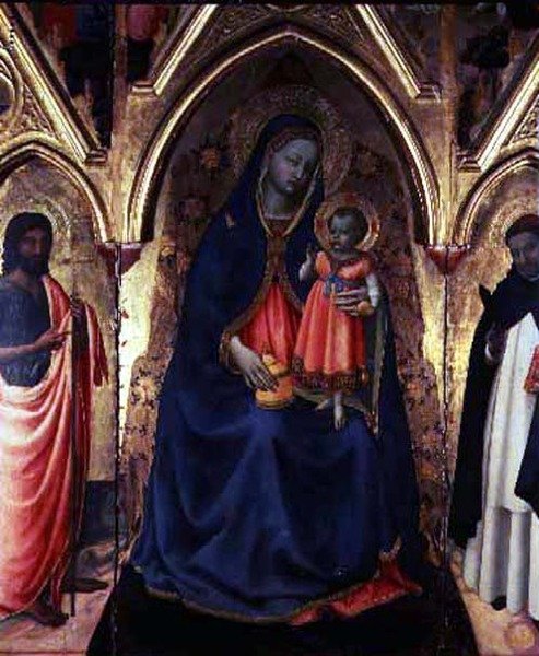 De Maagd en Kind met St. Johannes de Doper en St. Dominicus door Fra (c.1387 1455) Angelico