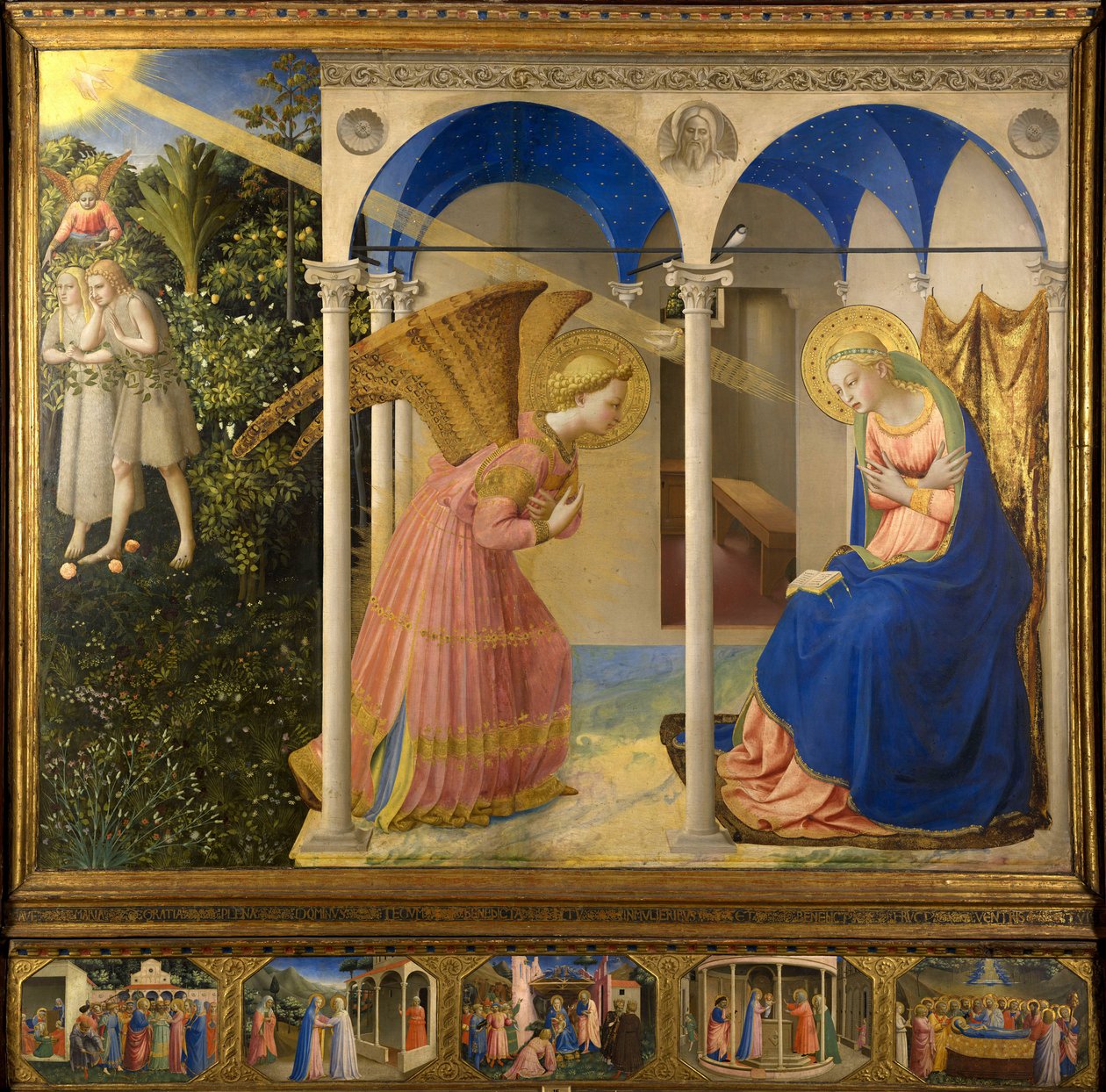 De Annunciatie Tempera op paneel Renaissance 1430-1432 Italië, Florentijnse School Museo del Prado, Madrid 154x194 Schilderij door Fra  Angelico