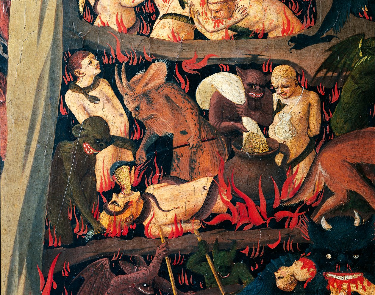 Hel met demonen die gierigen straffen, detail van Laatste Oordeel door Giovanni da Fiesole bekend als Fra Angelico (1400-circa 1455), tempera op hout door Fra (c.1387 1455) Angelico