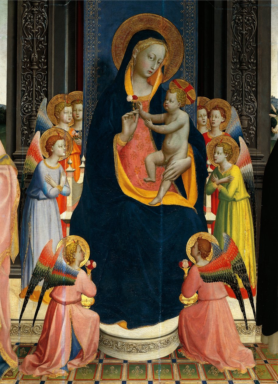 Madonna en Kind op de Troon met Heiligen door Giovanni da Fiesole bekend als Fra Angelico (1400-circa 1455), tempera op hout, detail door Fra (c.1387 1455) Angelico