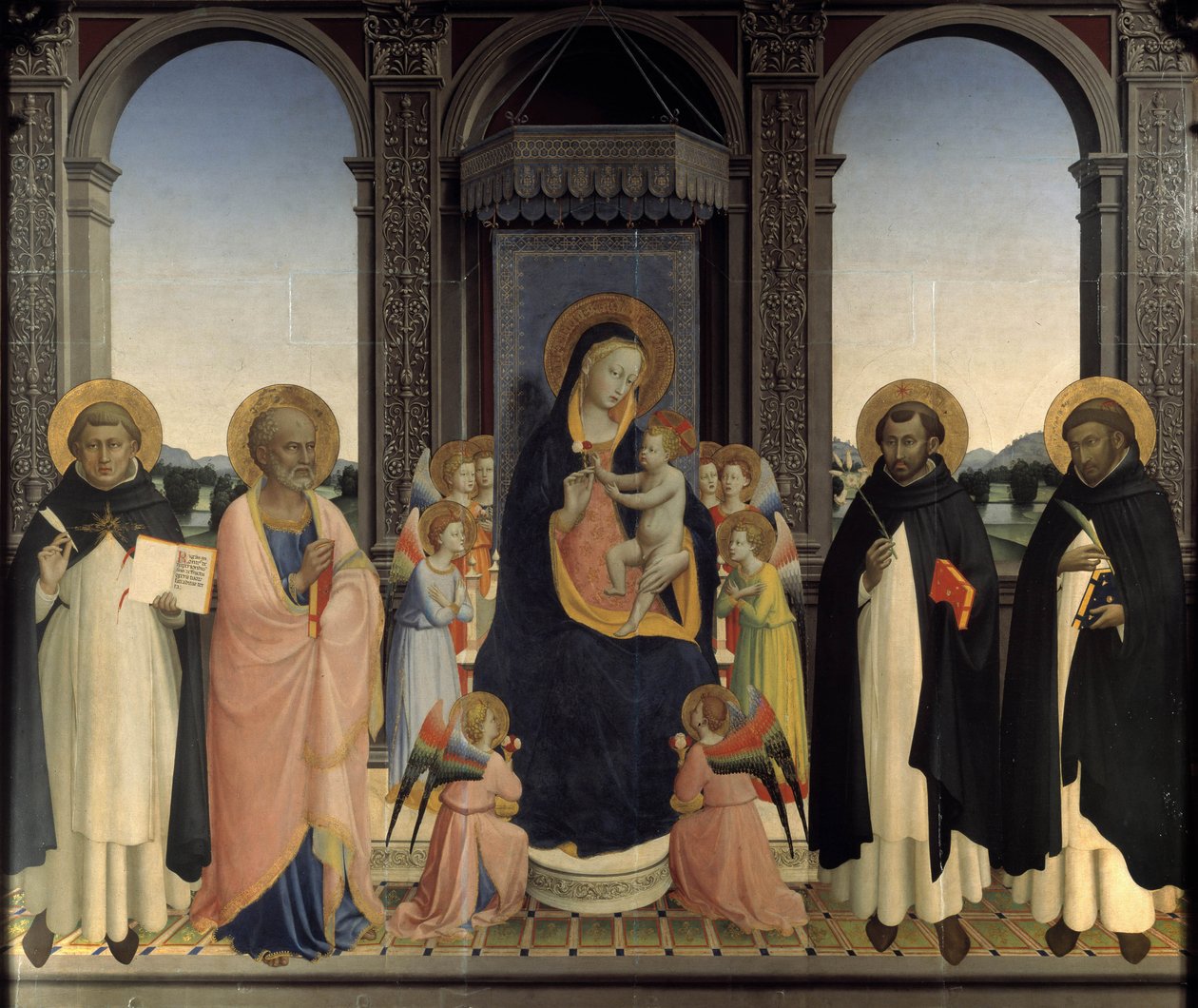 Polyptiek van Sint Dominicus - Sint Thomas van Aquino en Sint Barnabe, Sint Dominicus en Sint Petrus Martelaar door Fra  Angelico
