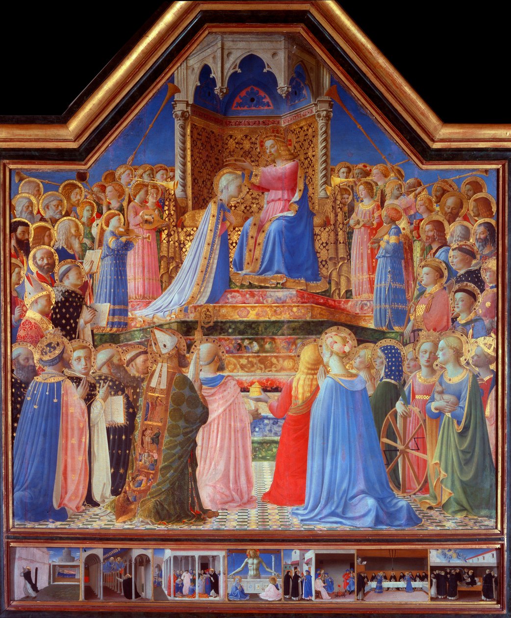 De kroning van de Maagd (predella van scènes uit het leven van Sint Dominicus) door Fra  Angelico