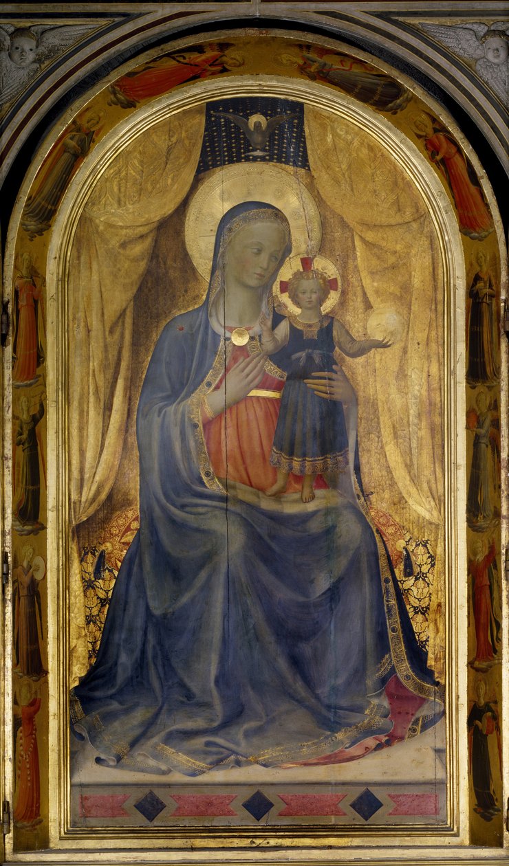 De Maagd heeft het Kind of Tabernakel (altaarstuk) van de Liniers (tabernacolo dei Linaioli) (altaarstuk) door Fra  Angelico