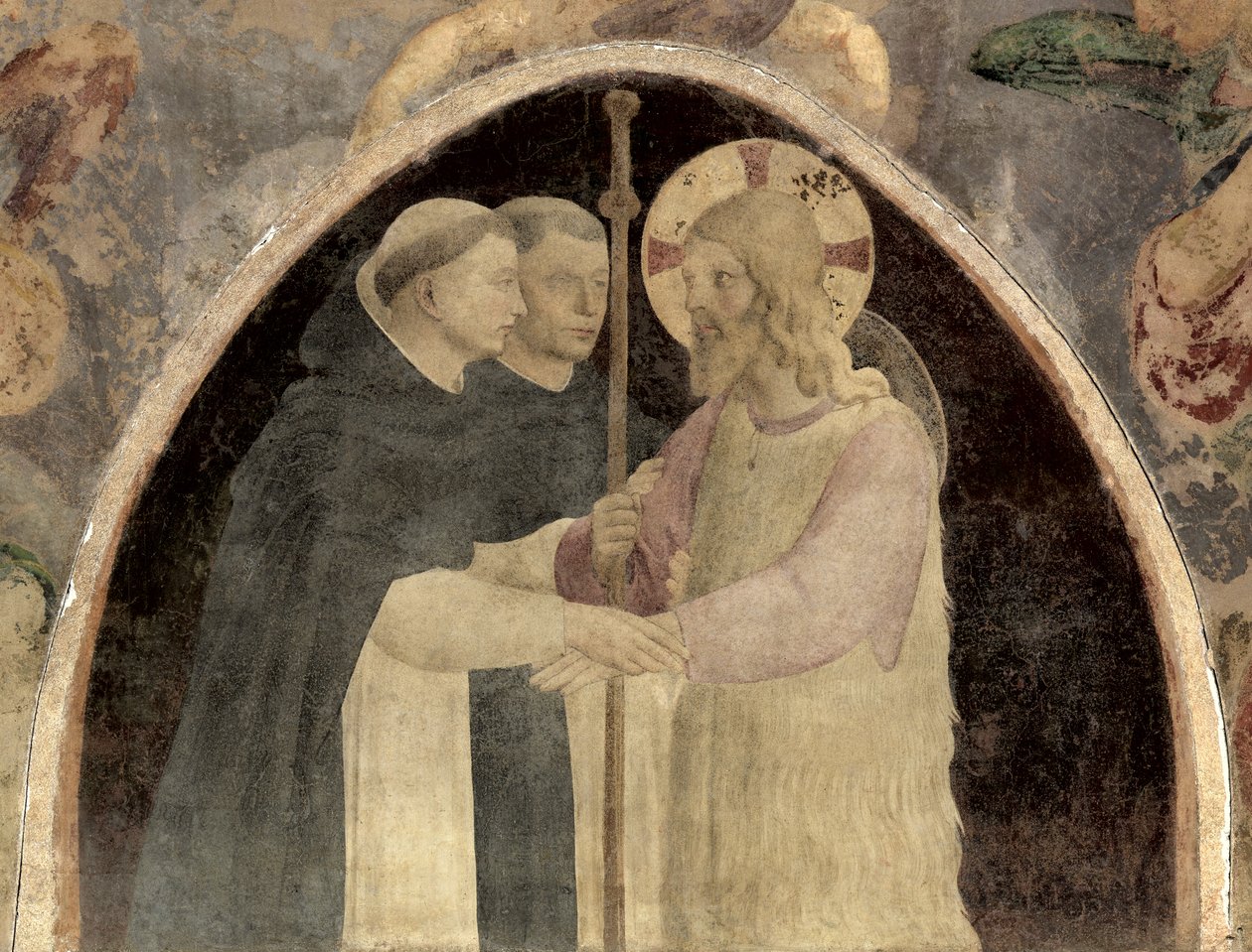 Christus Verwelkomt Twee Dominicaanse Monniken (detail) door Fra Angelico