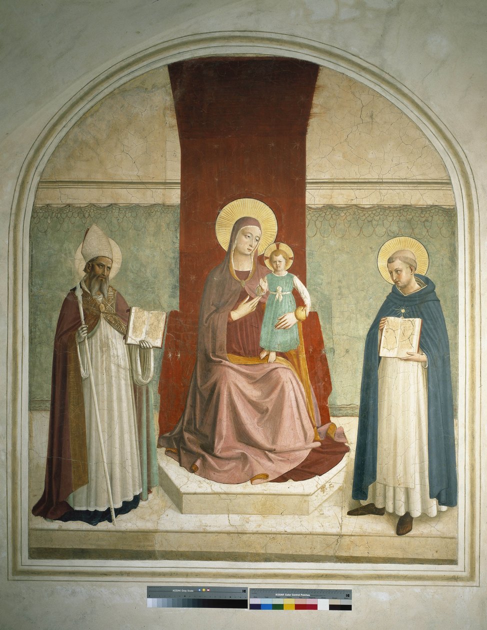 Madonna met kind en Sint Franciscus en Sint Zenobie. Fresco van Guido di Pietro door Fra Angelico