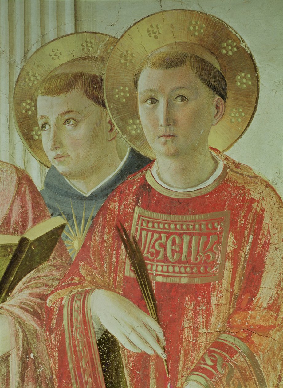 Madonna van de Schaduw, detail van St. Thomas van Aquino en St. Laurentius, van de eerste verdieping gang (detail) door Fra Angelico