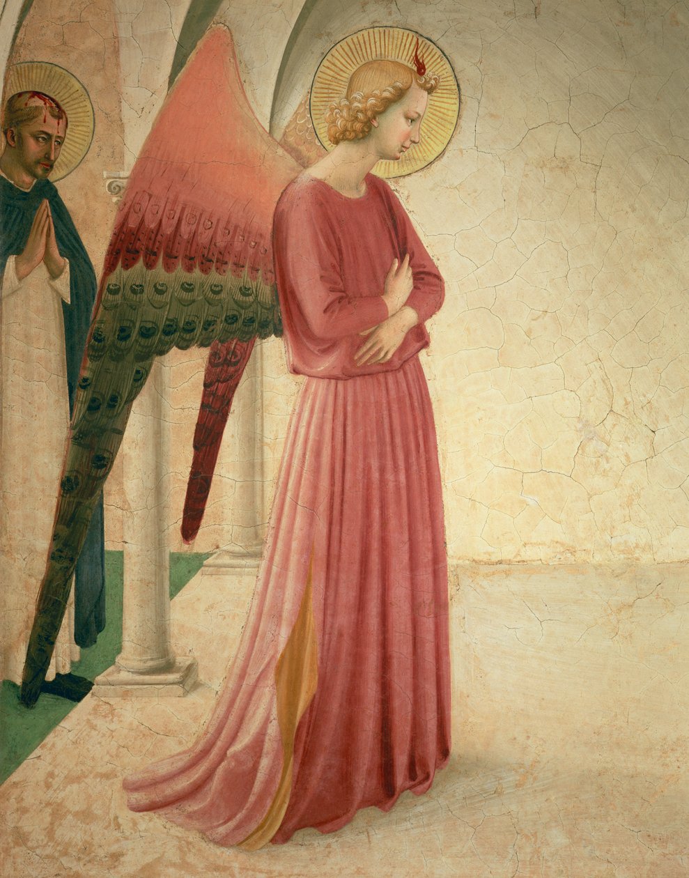 De Annunciatie, detail van de Engel Gabriël en St. Petrus de Martelaar, 1442 (detail) door Fra Angelico