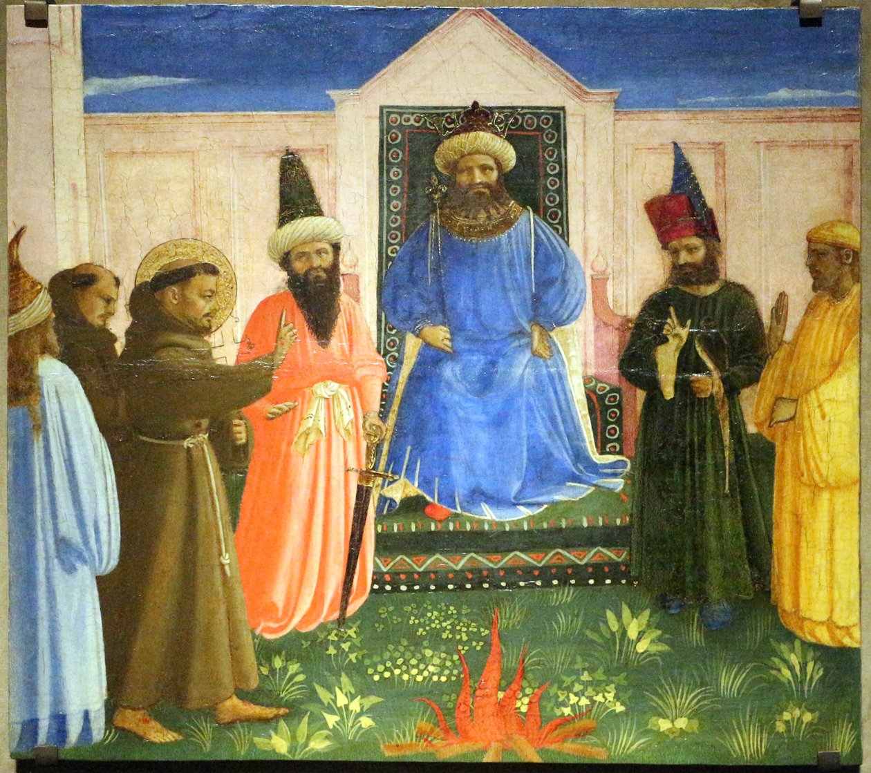 De Vuurproef, Franciscus biedt aan door het vuur te gaan om de Sultan van Egypte te bekeren (Legenda maior, IX, 8) door Fra Angelico