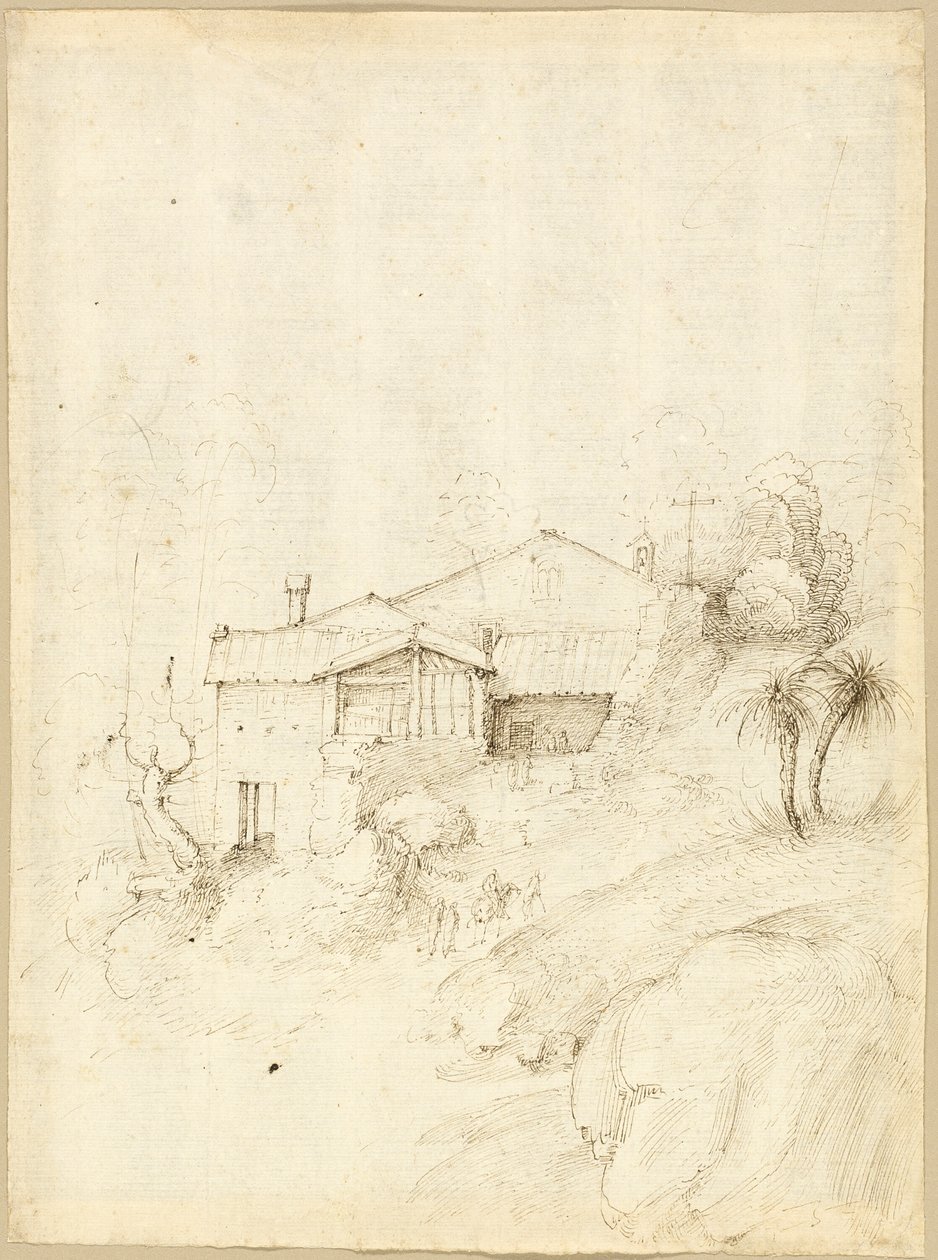 Klooster op de helling van een rotsachtige heuvel door Fra Bartolommeo