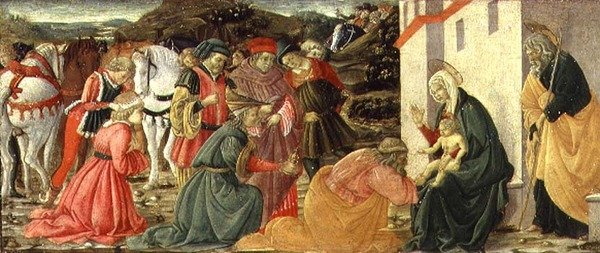 De Aanbidding der Wijzen, een predella paneel door Fra Diamante