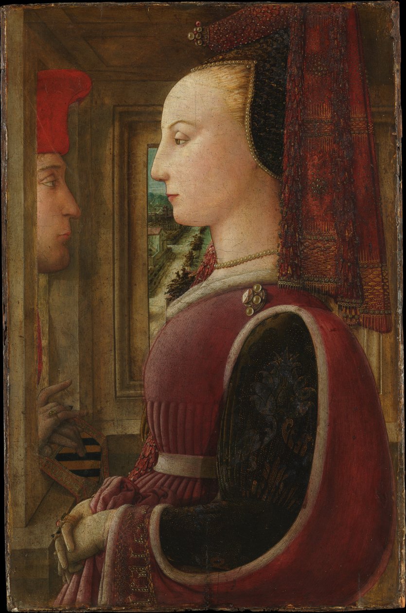 Portret van een vrouw met een man bij een venster door Fra Filippo Lippi