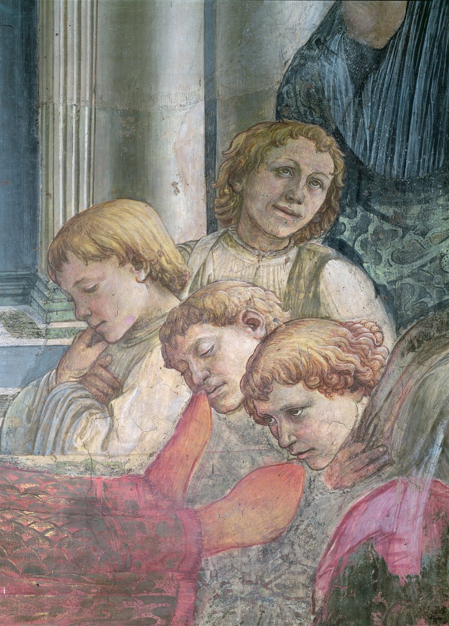 De viering van de relieken van St. Stefanus, detail van koorzangers door Fra Filippo Lippi
