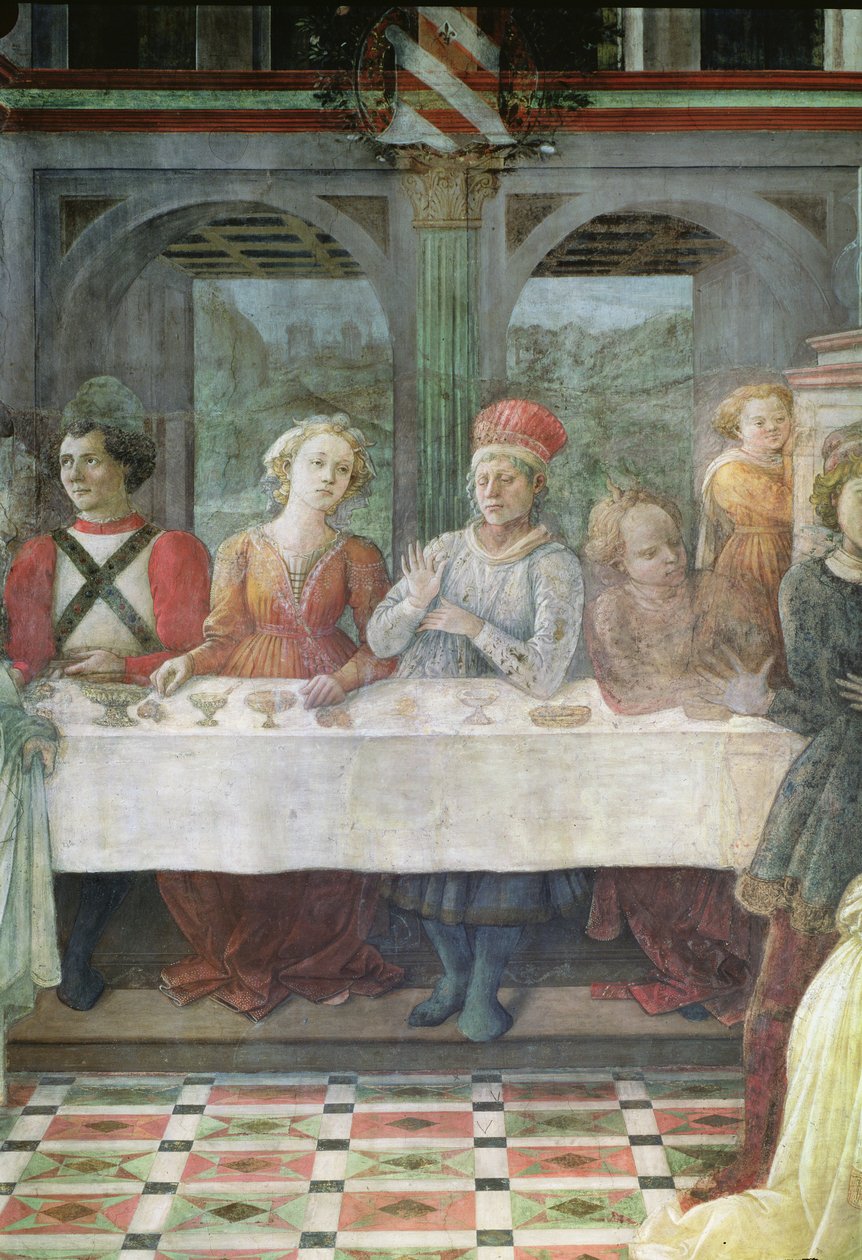 Het feest van Herodes, detail van figuren aan de centrale tafel door Fra Filippo Lippi