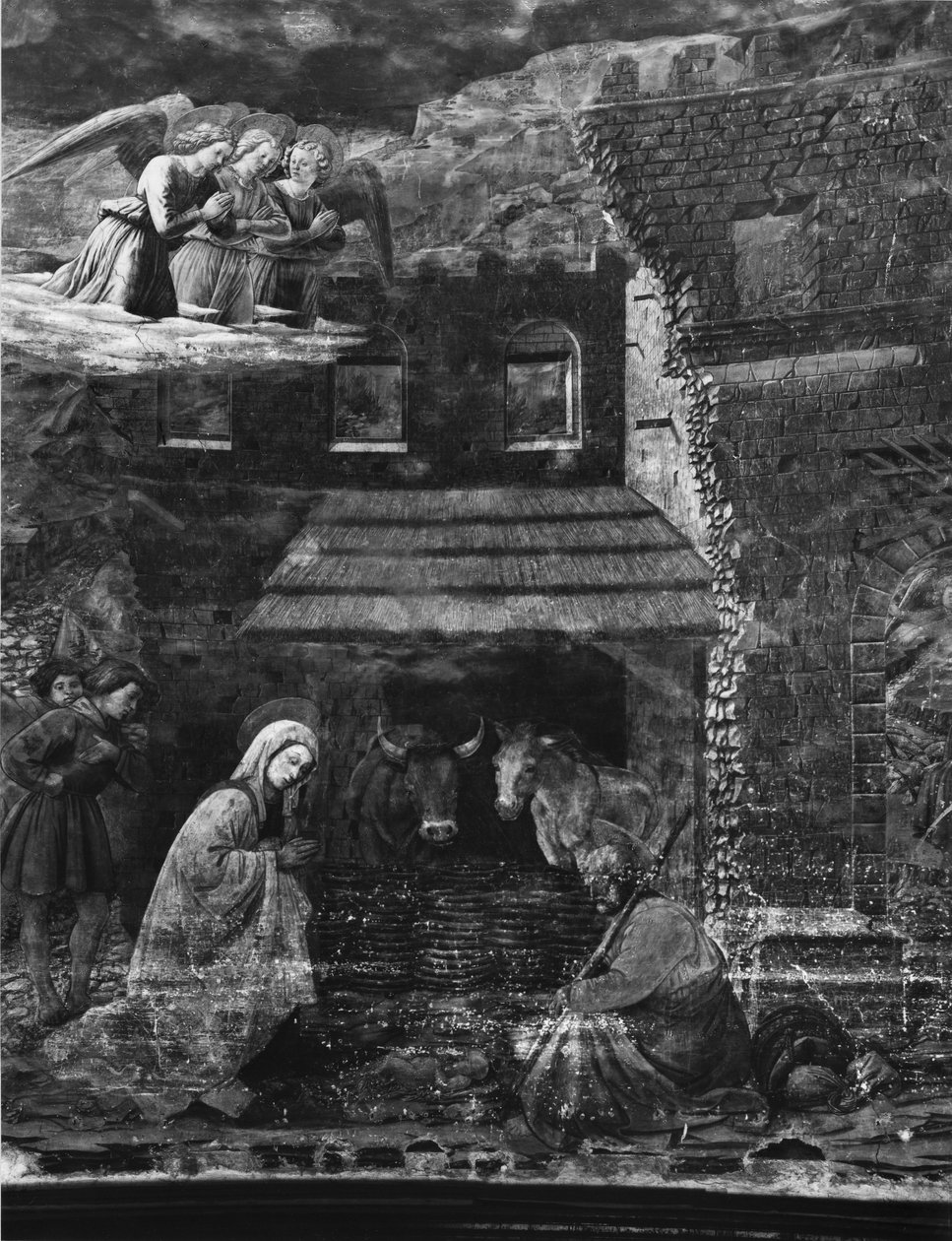 De Geboorte van Christus, een van de scènes uit de fresco cyclus van het Leven van de Maagd in de apsis van de kathedraal door Fra Filippo Lippi