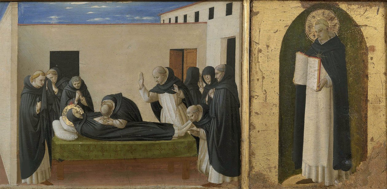 Dood van Sint Dominicus en Sint Thomas van Aquino. Cortona Polyptych (detail), ca. 1437 door Fra Giovanni Angelico da Fiesole