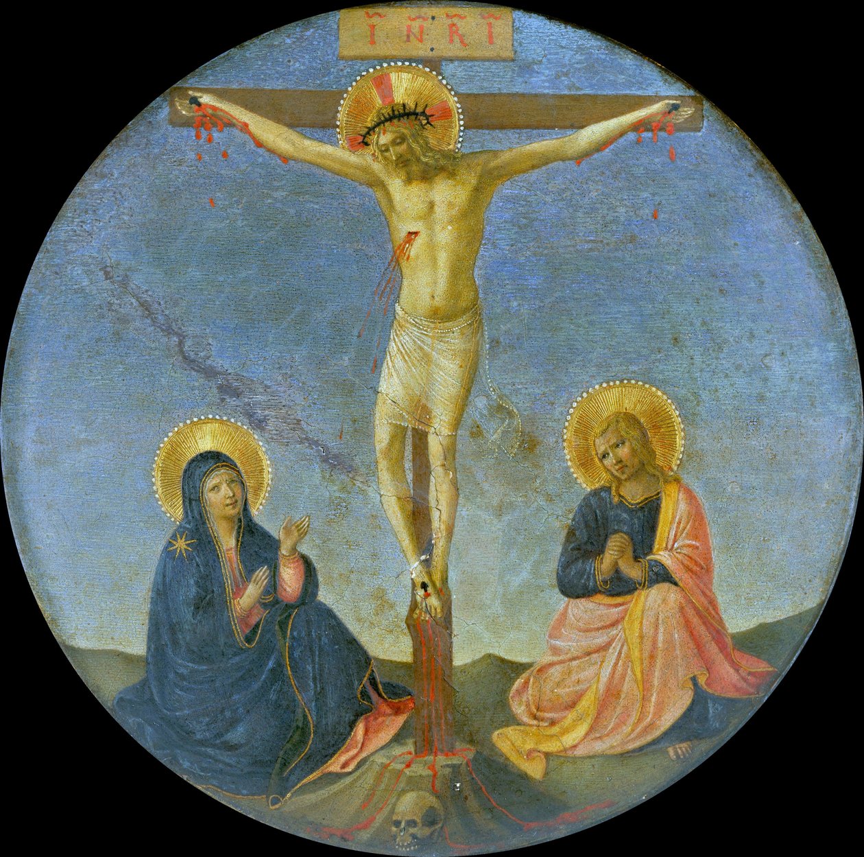 De kruisiging met Maria en Sint Johannes de Evangelist Tondo, ca. 1440 door Fra Giovanni Angelico da Fiesole