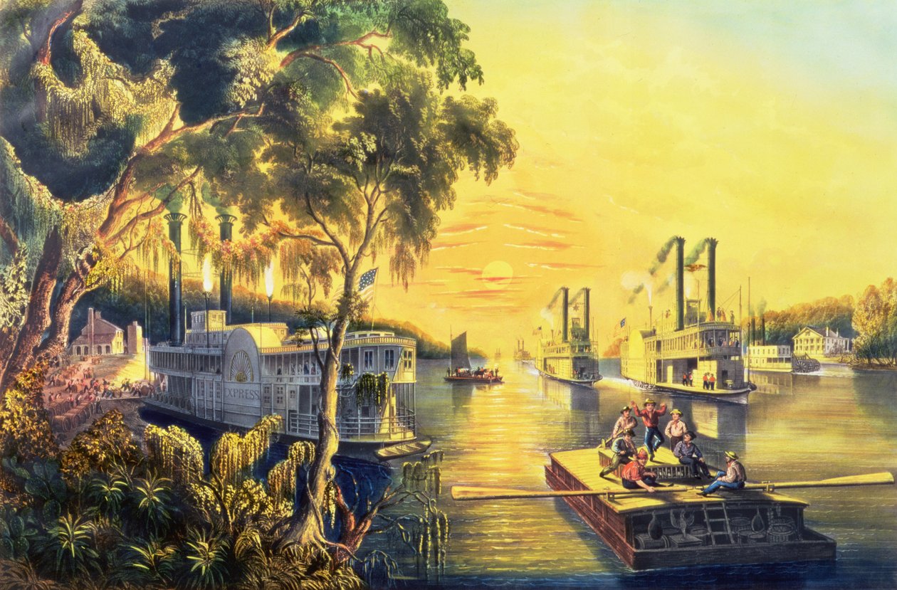De Mississippi in de Tijd van Vrede, uitgegeven door Currier en Ives, New York, 1865 door Frances Flora Bond Palmer